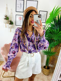 Camicia fiorata con ricami base lilla
