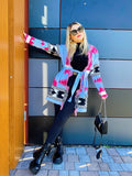 Cardigan Fuxia con frange e cinta