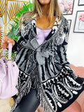 Cardigan con frange e cinta dettaglio Grigio nero