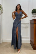 Abito a sirena glitter blu
