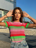 Maglia rosa e verde con cuori