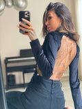 Body in velluto schiena aperta con strass