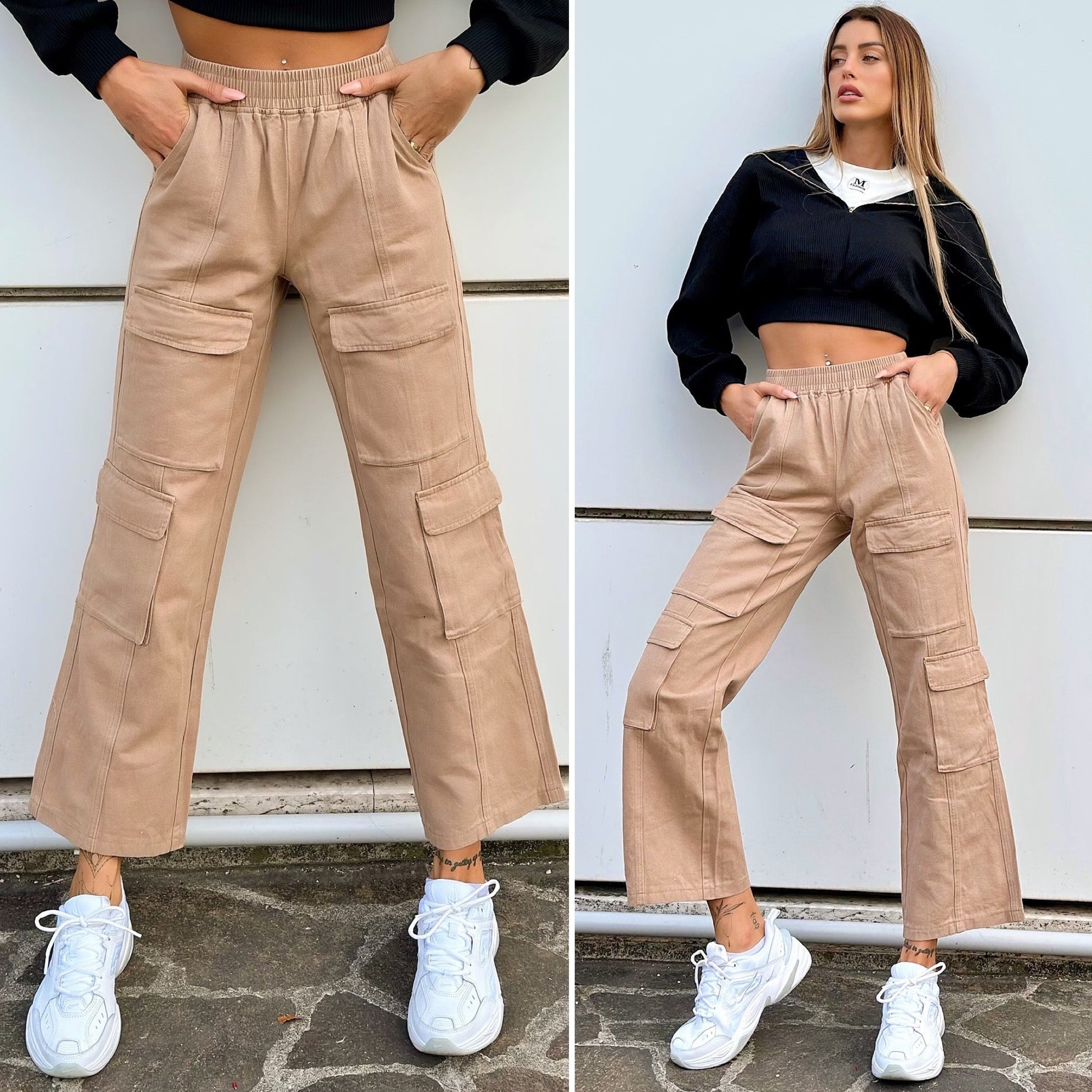 Jeans cargo Camel con tasche