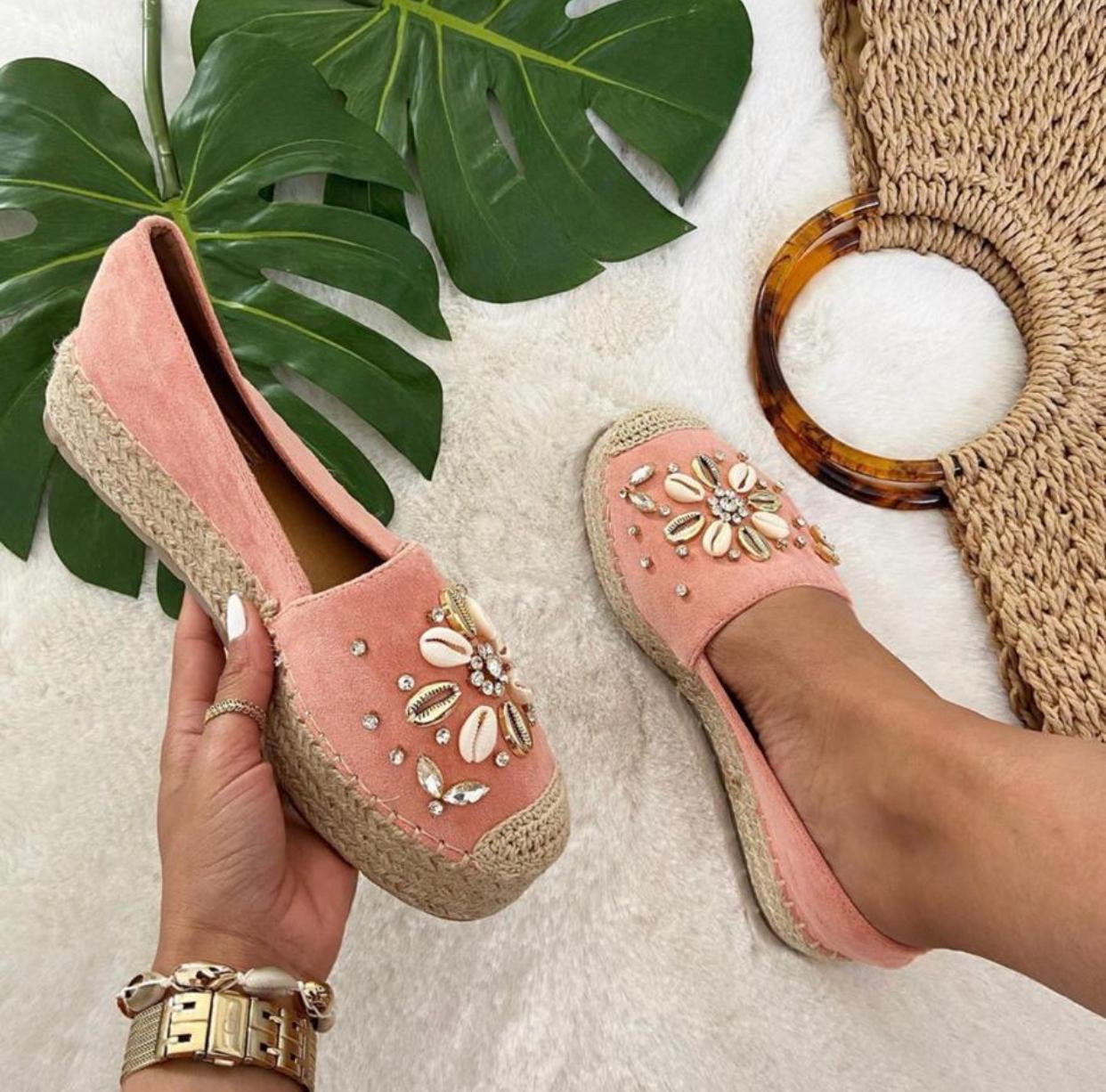 Espadrillas Rosa estive con conchiglie