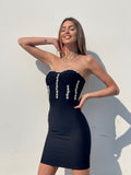 Abito bustier nero con strass