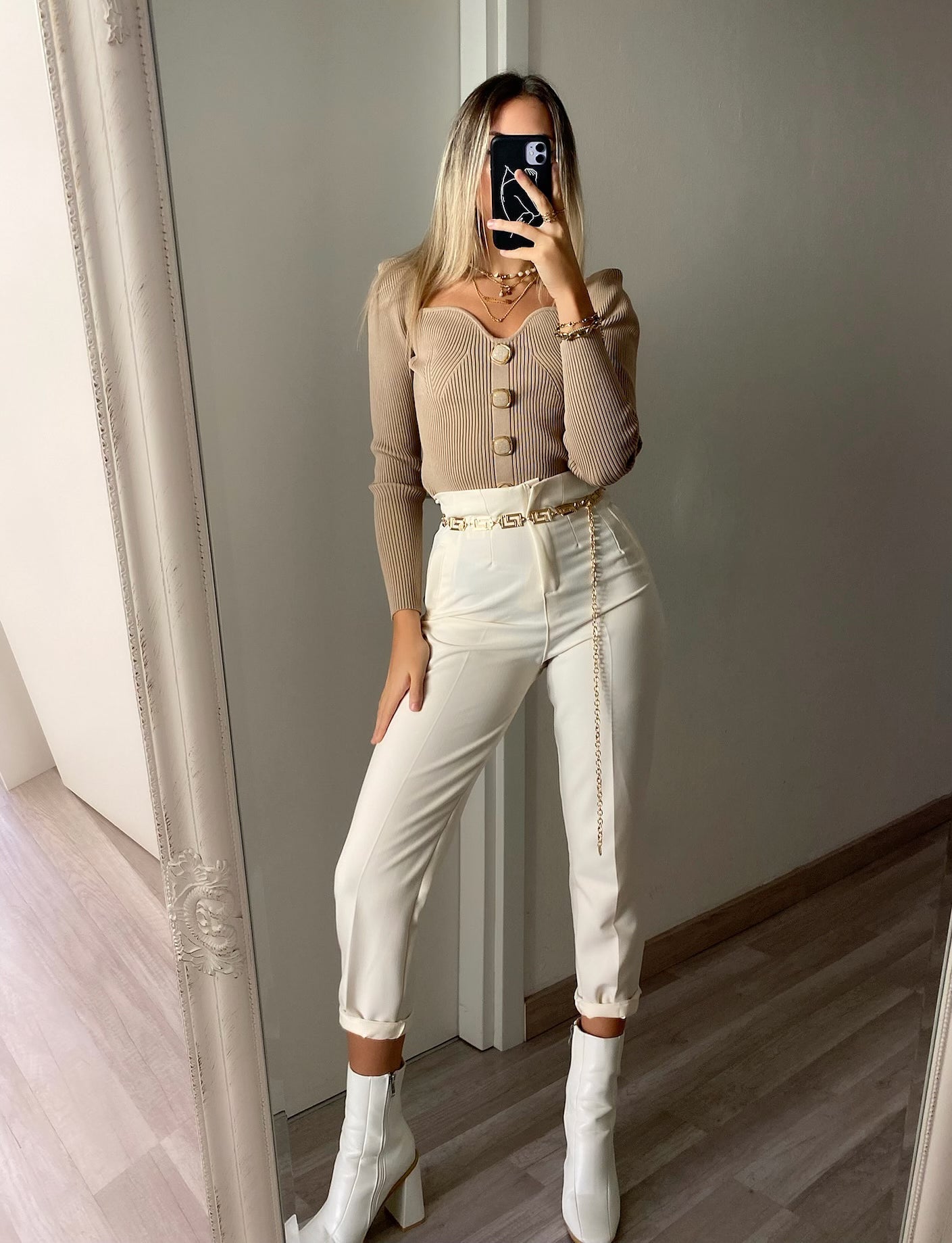 Pantalone vita alta panna