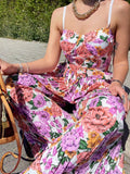 Tuta con pantalone a pieghine fiori lilla