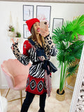 Cardigan Zebrato con frange e cinta