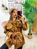 Giacca Camel in panno con cintura