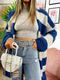 Cardigan morbido a righe blu
