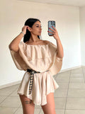 Tutina beige scollo a barchetta e balze
