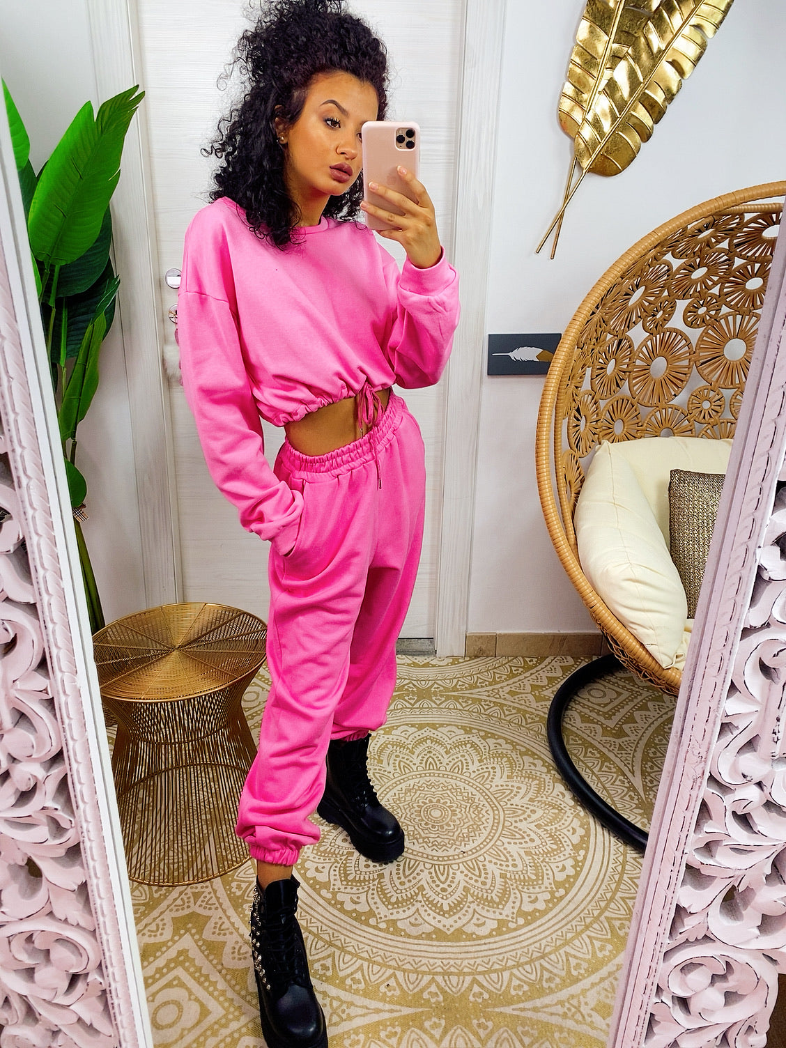 Tuta due pezzi rosa barbie maglia con elastico