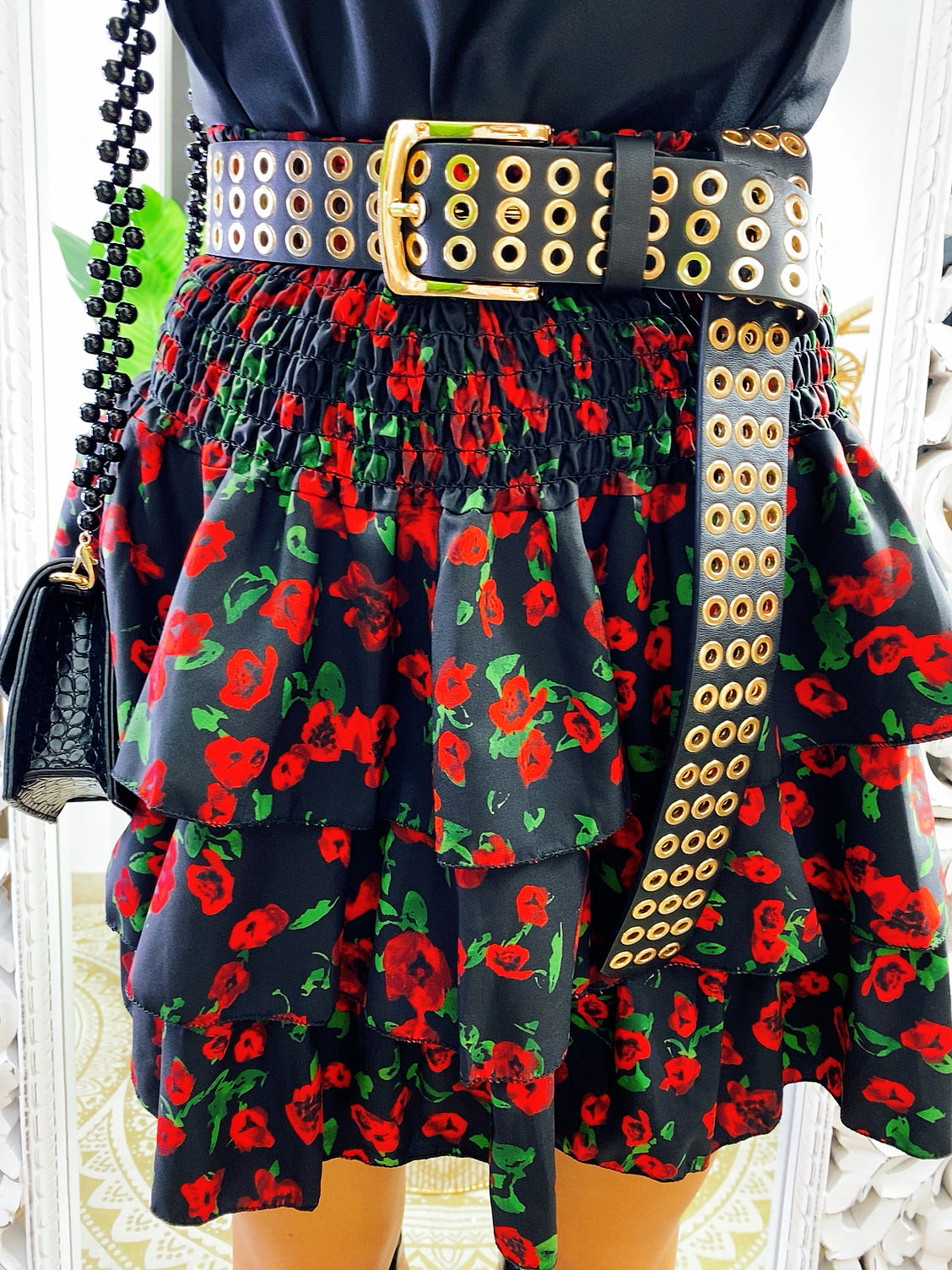 Gonna a fiori rossi con elastico