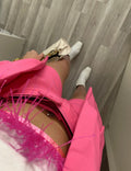 T-shirt crop piume Fuxia