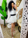 Abito a balze bianco con glitter argento