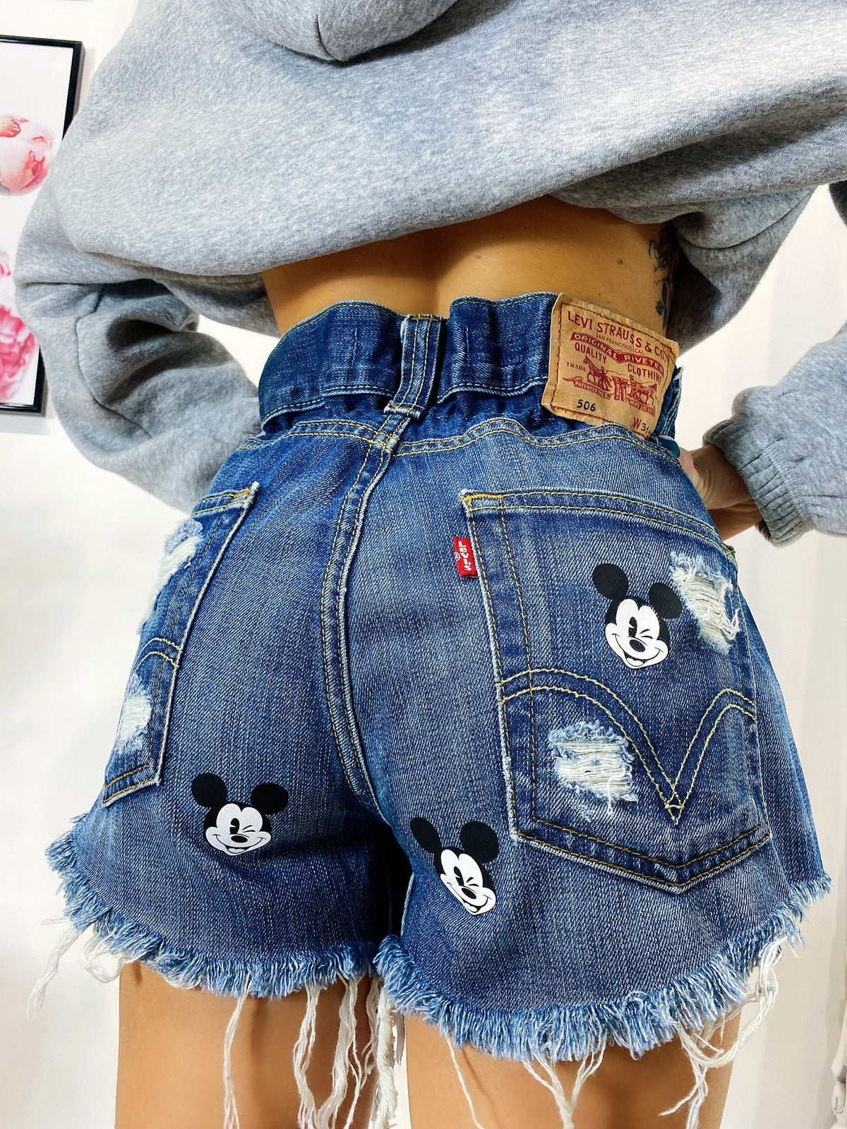 Short Levi’s Vintage con stampa topolino sfrangiato