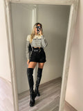 Short nero in panno con cintura