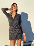 Abito silver con scollo a incrocio
