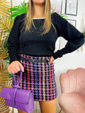 Gonna in tweed con sfumature viola