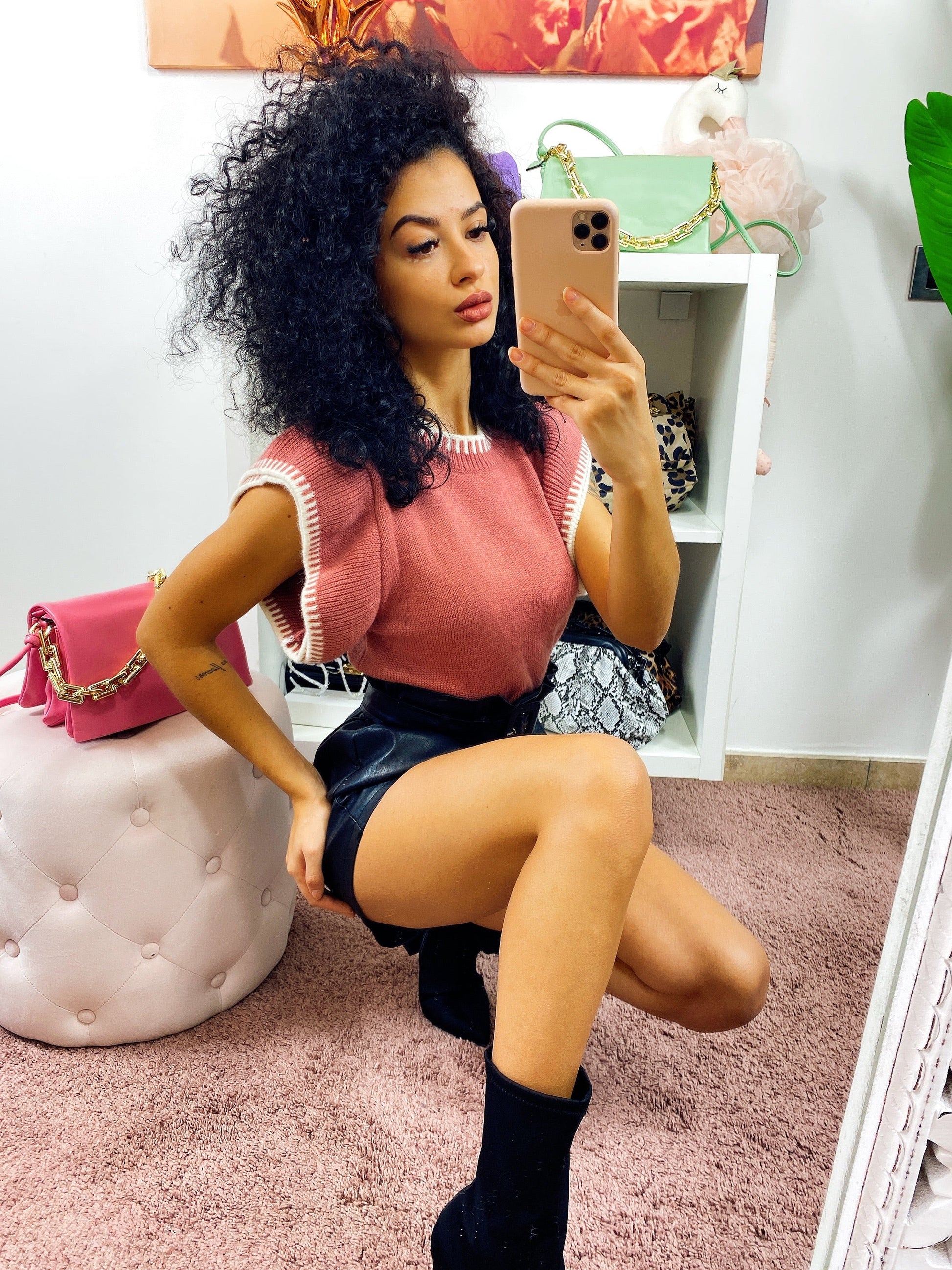 Maglioncino bicolore con rouge