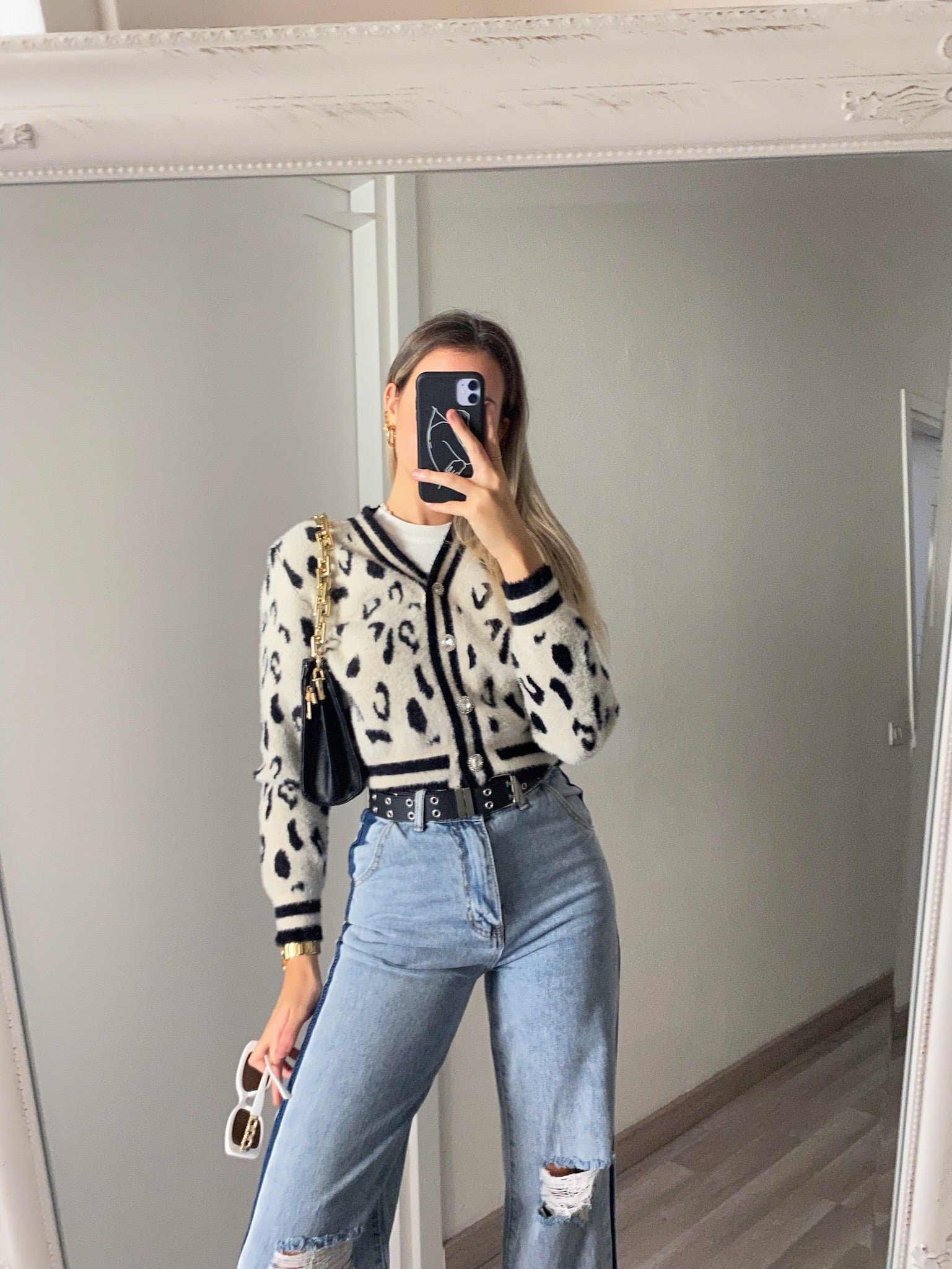 Cardigan animalier bianco nero