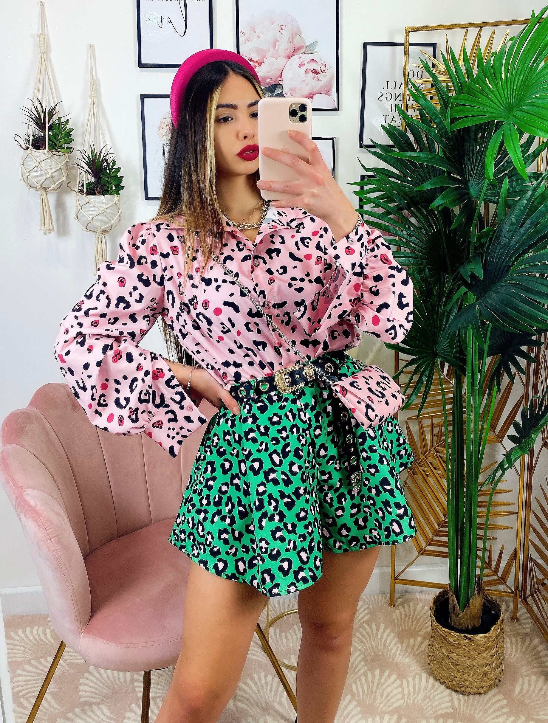 Camicia maculata con borsetta Rosa