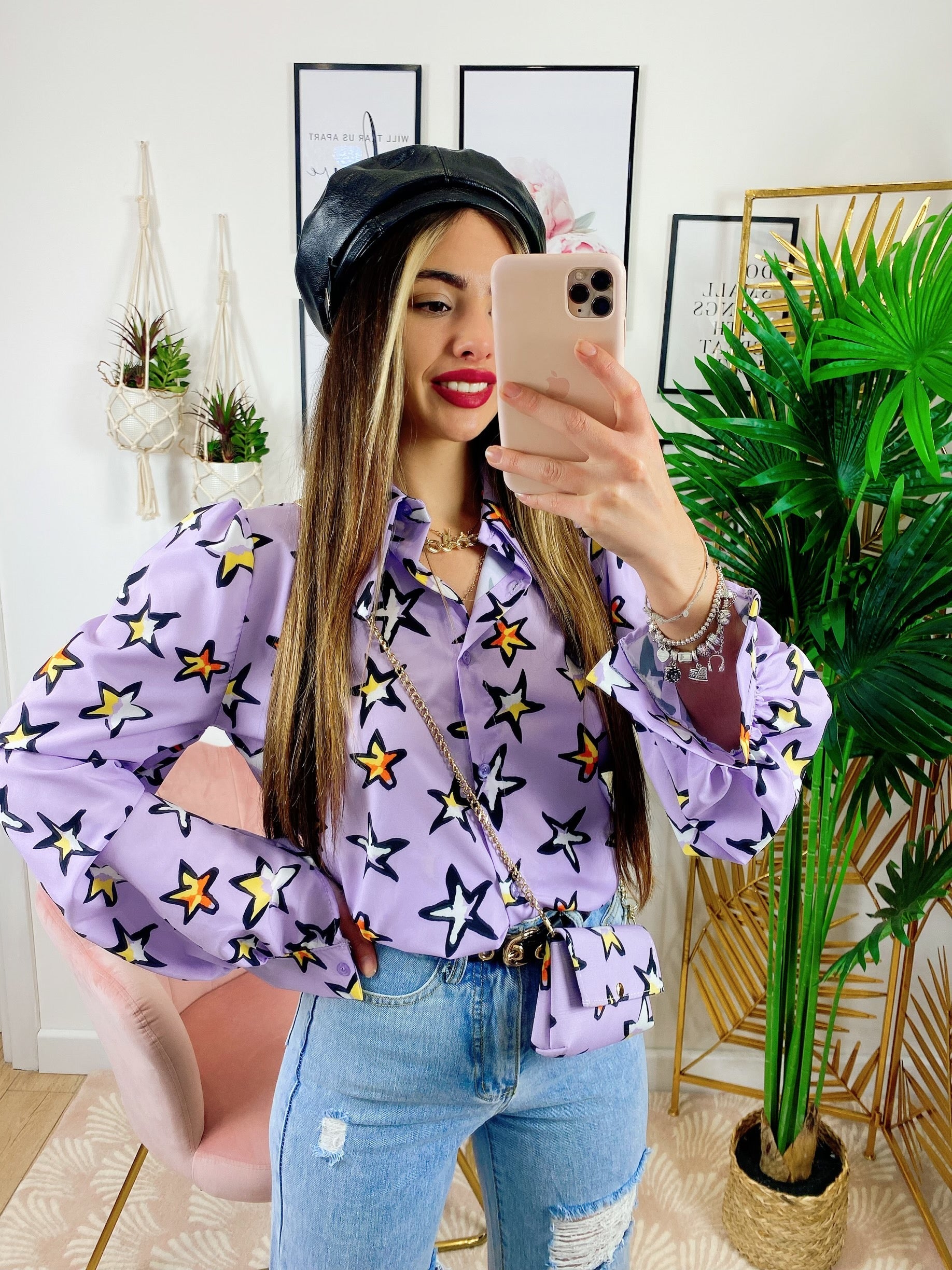 Camicia Lilla con Stelle e borsetta inclusa