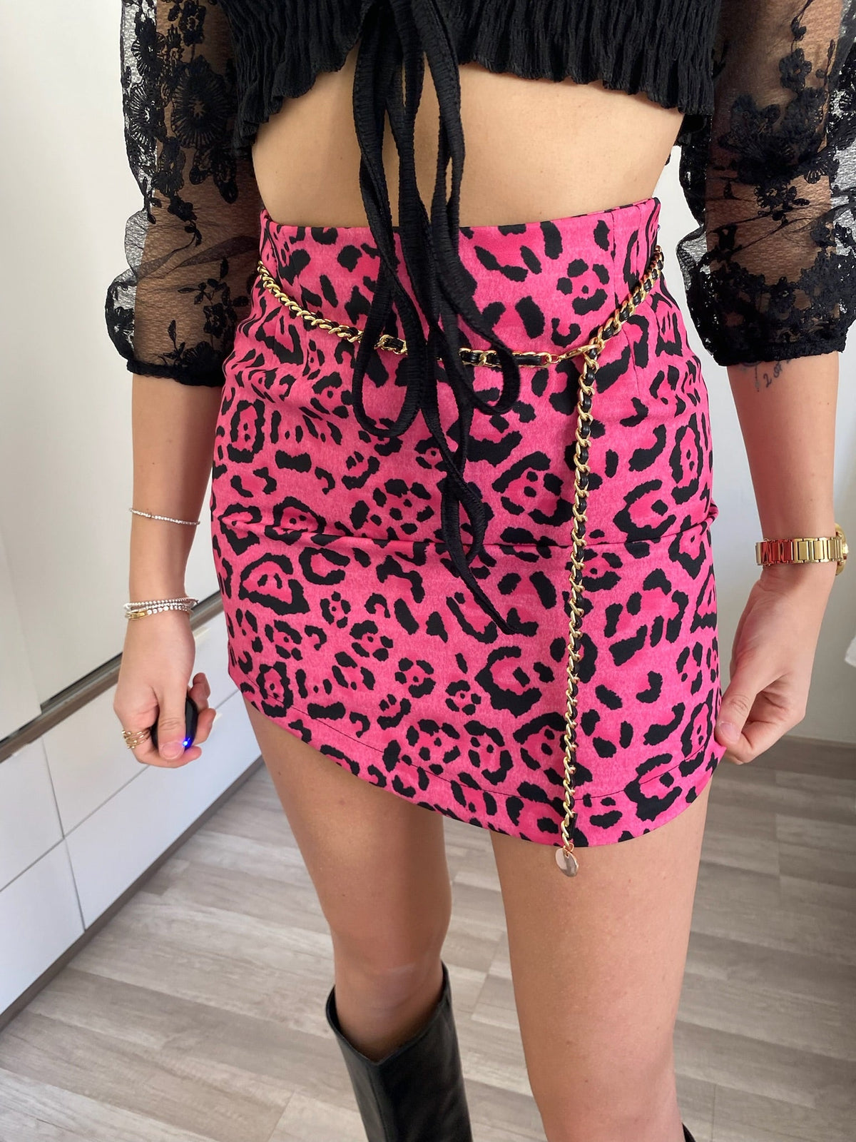 Gonna animalier Fuxia nero