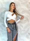 Top a costine con aperture bianco