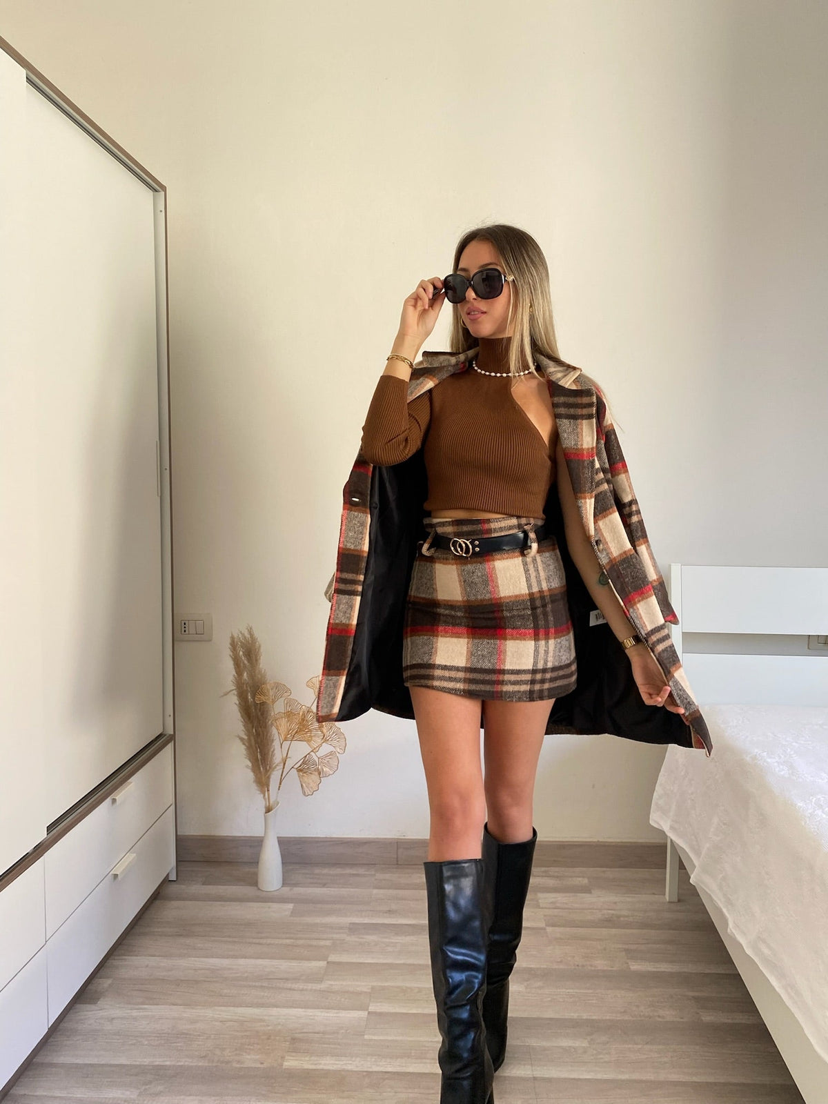 Gonna in tweed Camel red