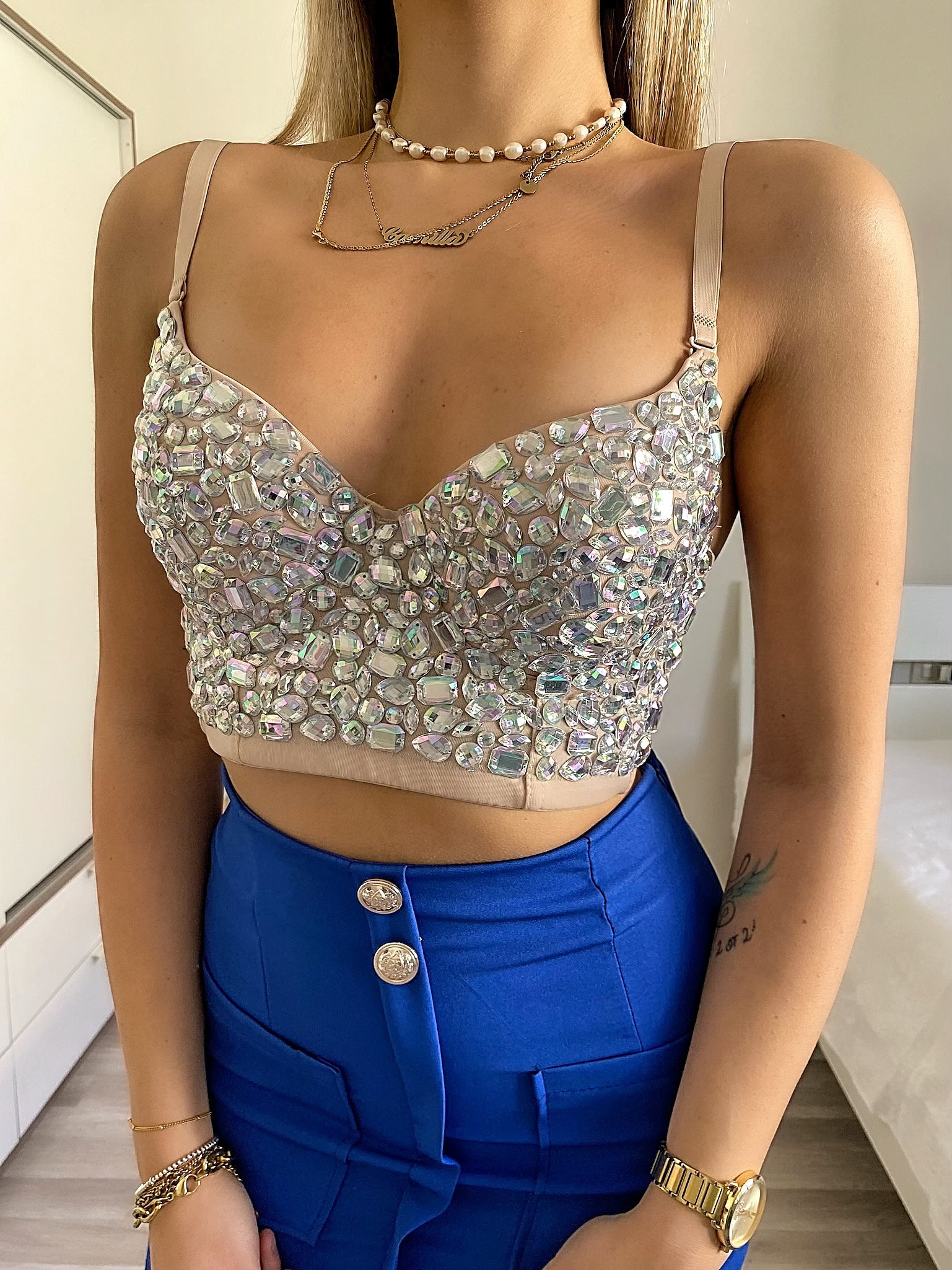 Top cristallo nude