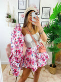 Completo Giacca e Short fiori fucsia
