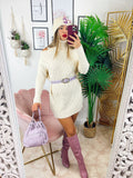 Maxi maglia a collo alto beige