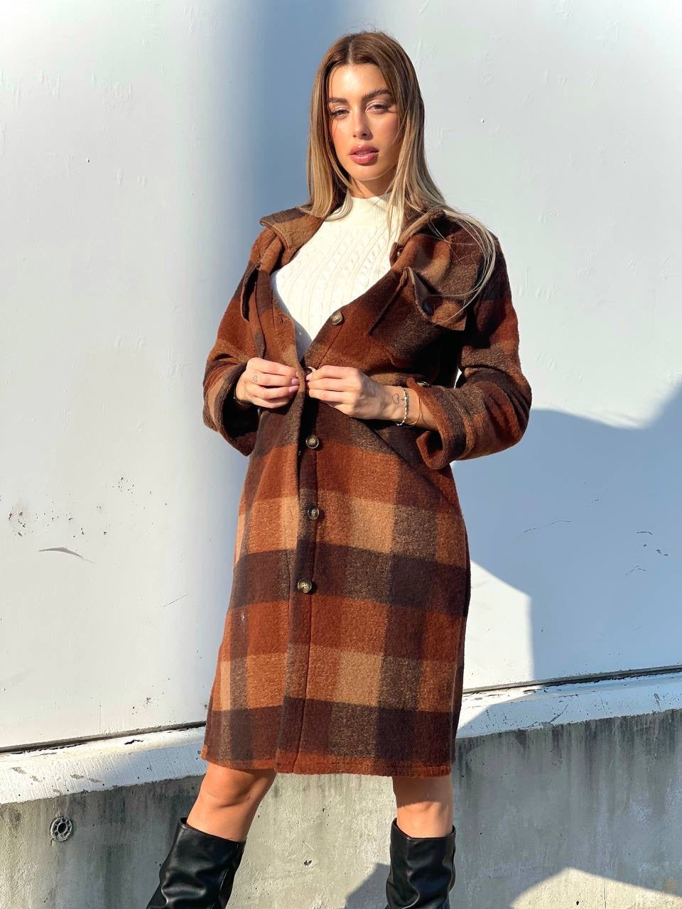 Maxi camicione a quadri Camel