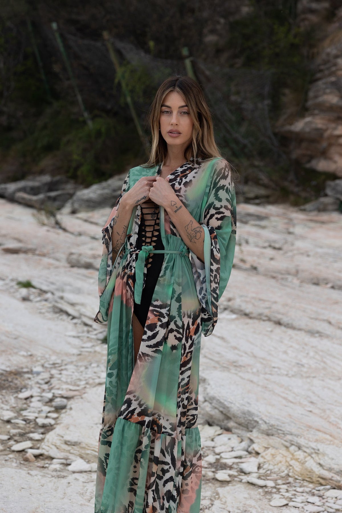 Kimono animalier verde