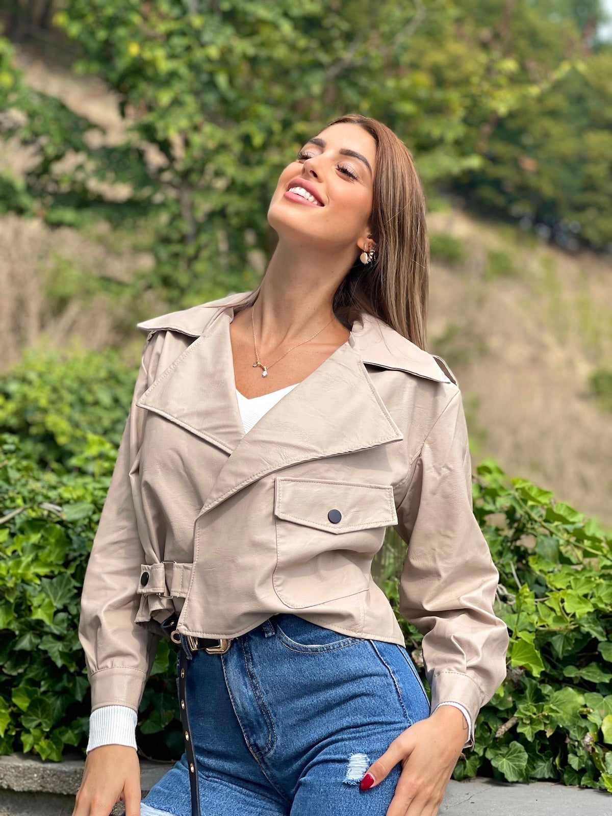 Giacca in eco pelle beige