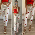 Jeans bianco cuori rossi