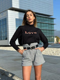 Short grigio in panno con cintura