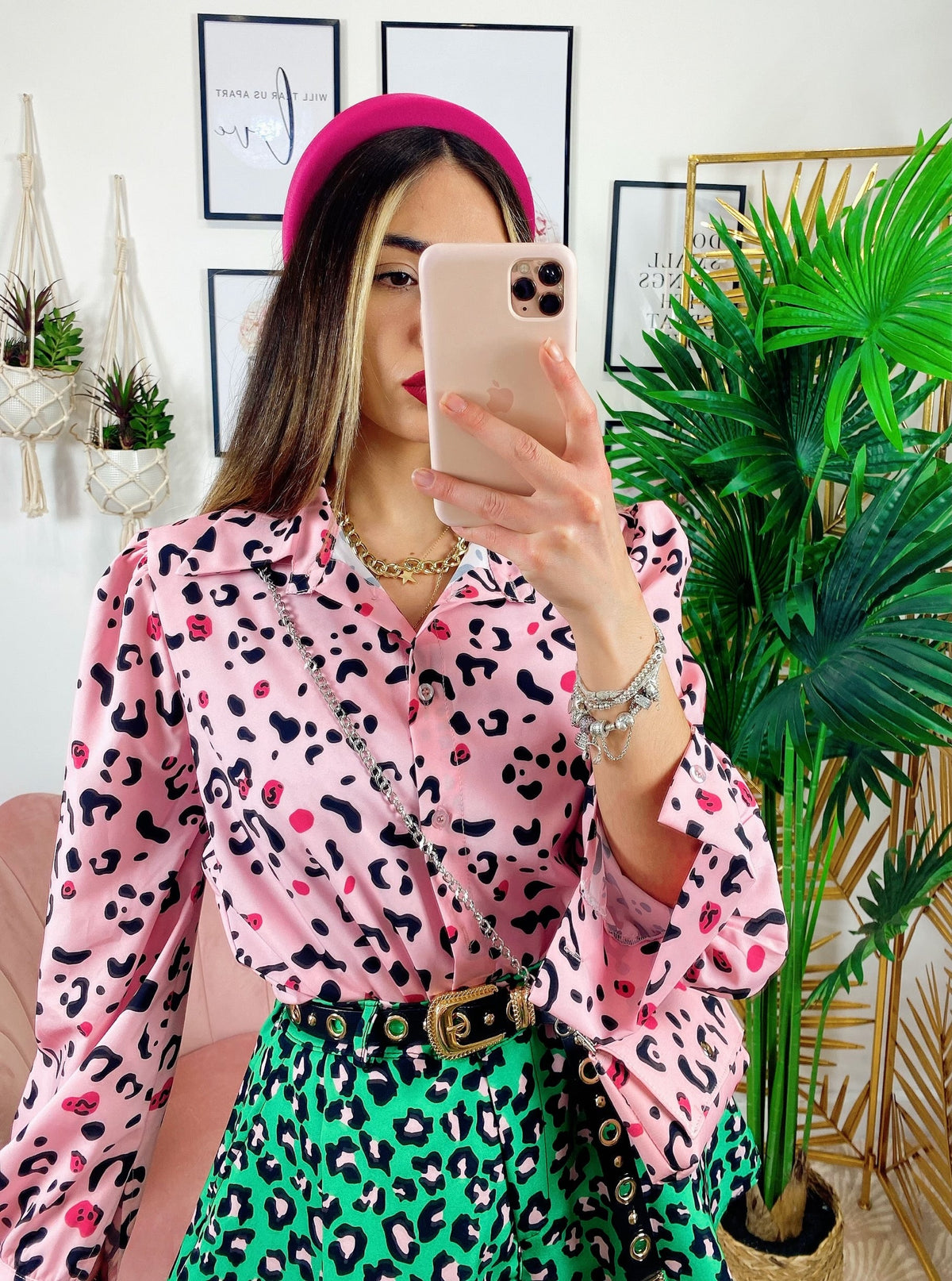 Camicia maculata con borsetta Rosa