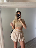 Top crop nude manica corta