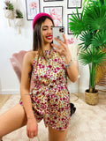 Tutina in raso con fiori base bianca