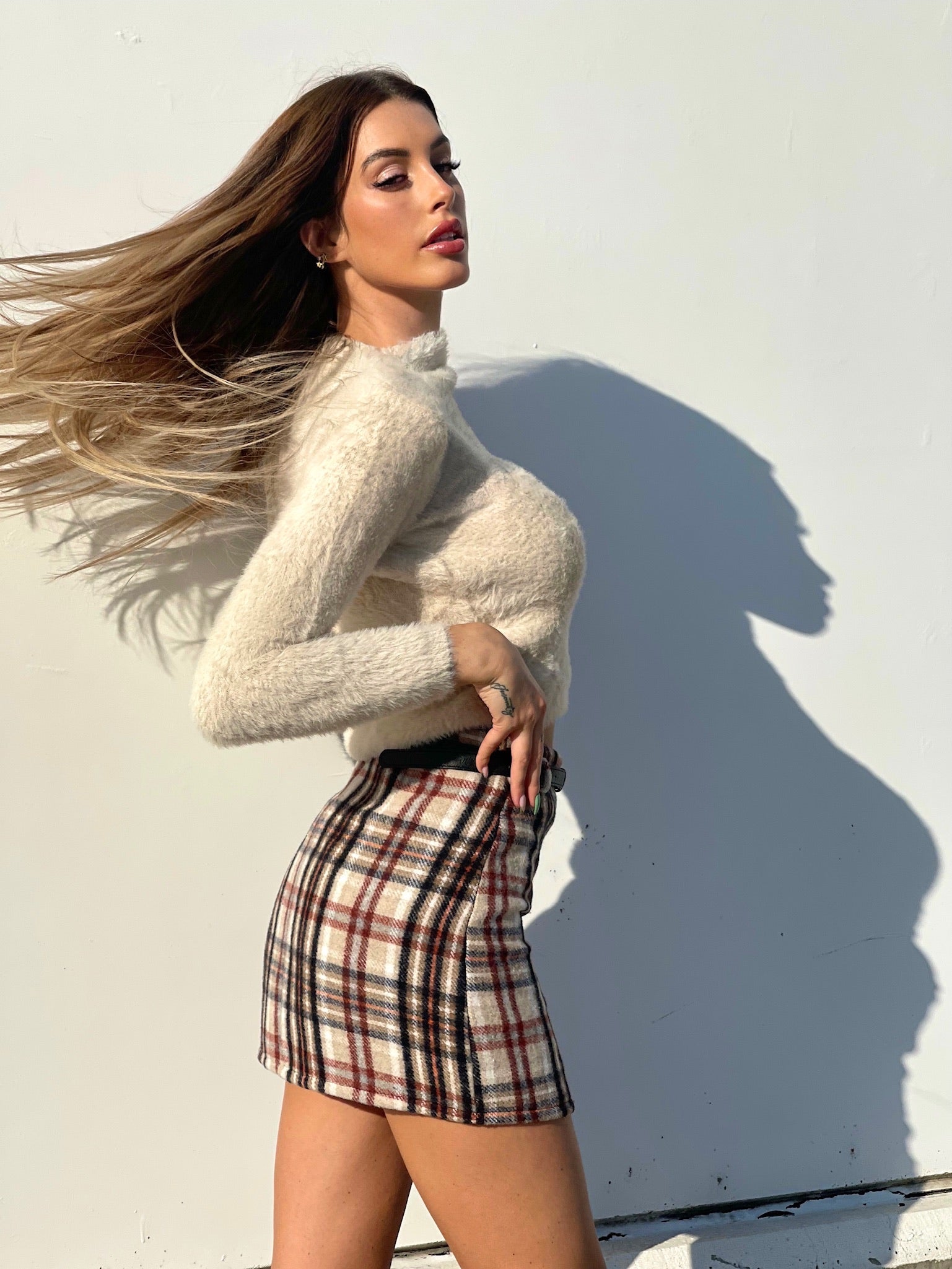 Gonna in tweed beige