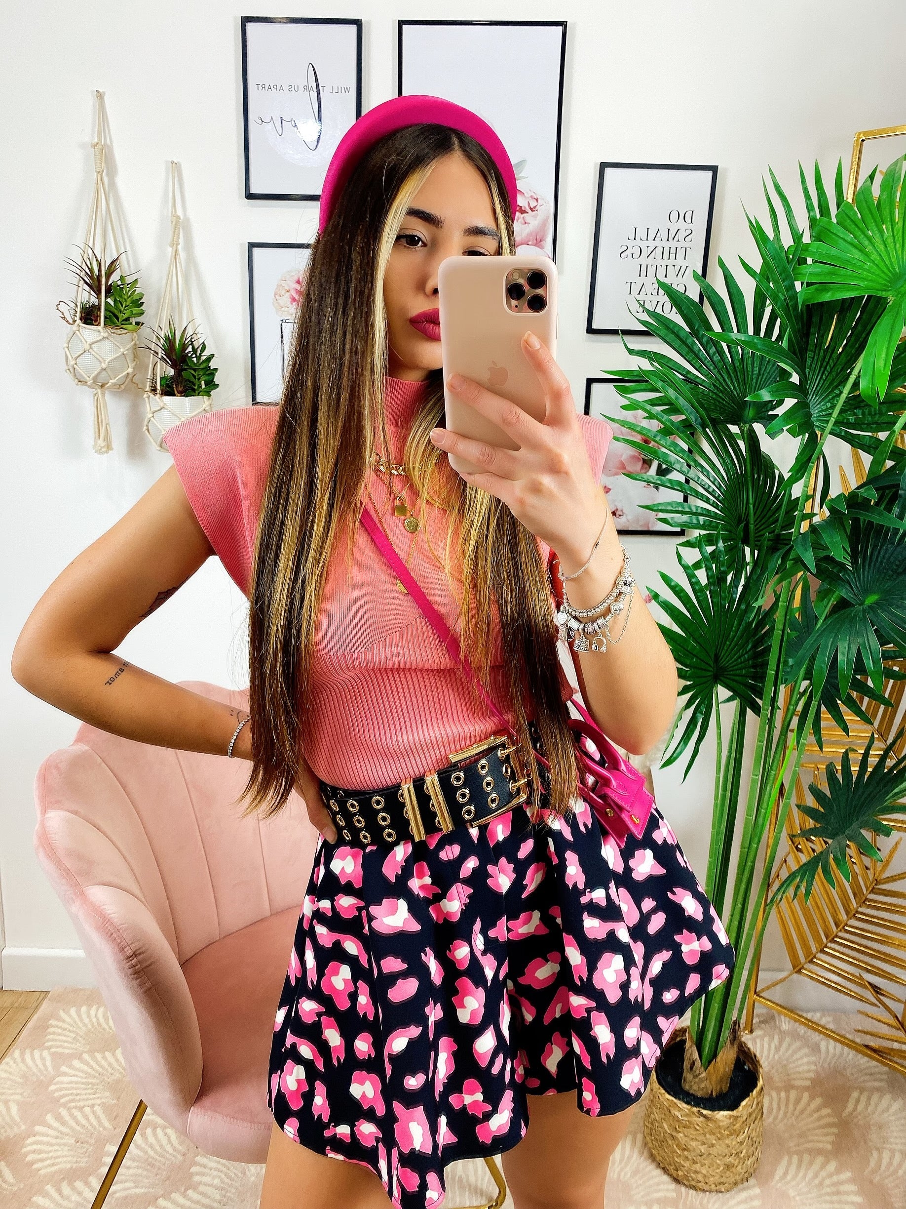 Short maculato con dettagli Rosa