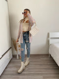 Cardigan morbido con cintura rosa