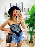 Top stampa bandana nero