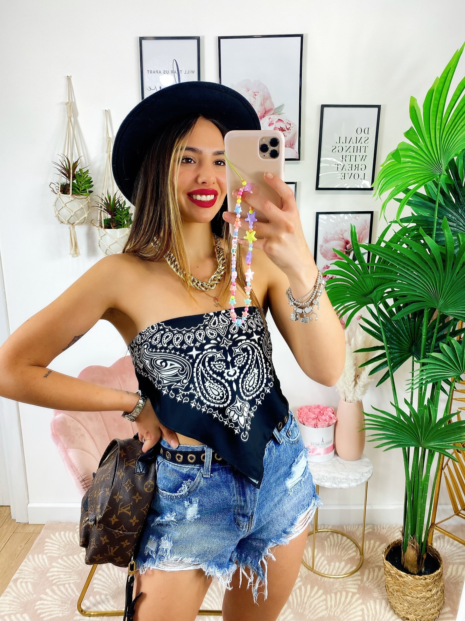 Top stampa bandana nero