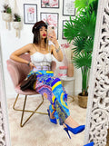 Pantalone a zampa stampa etnica Base Blu