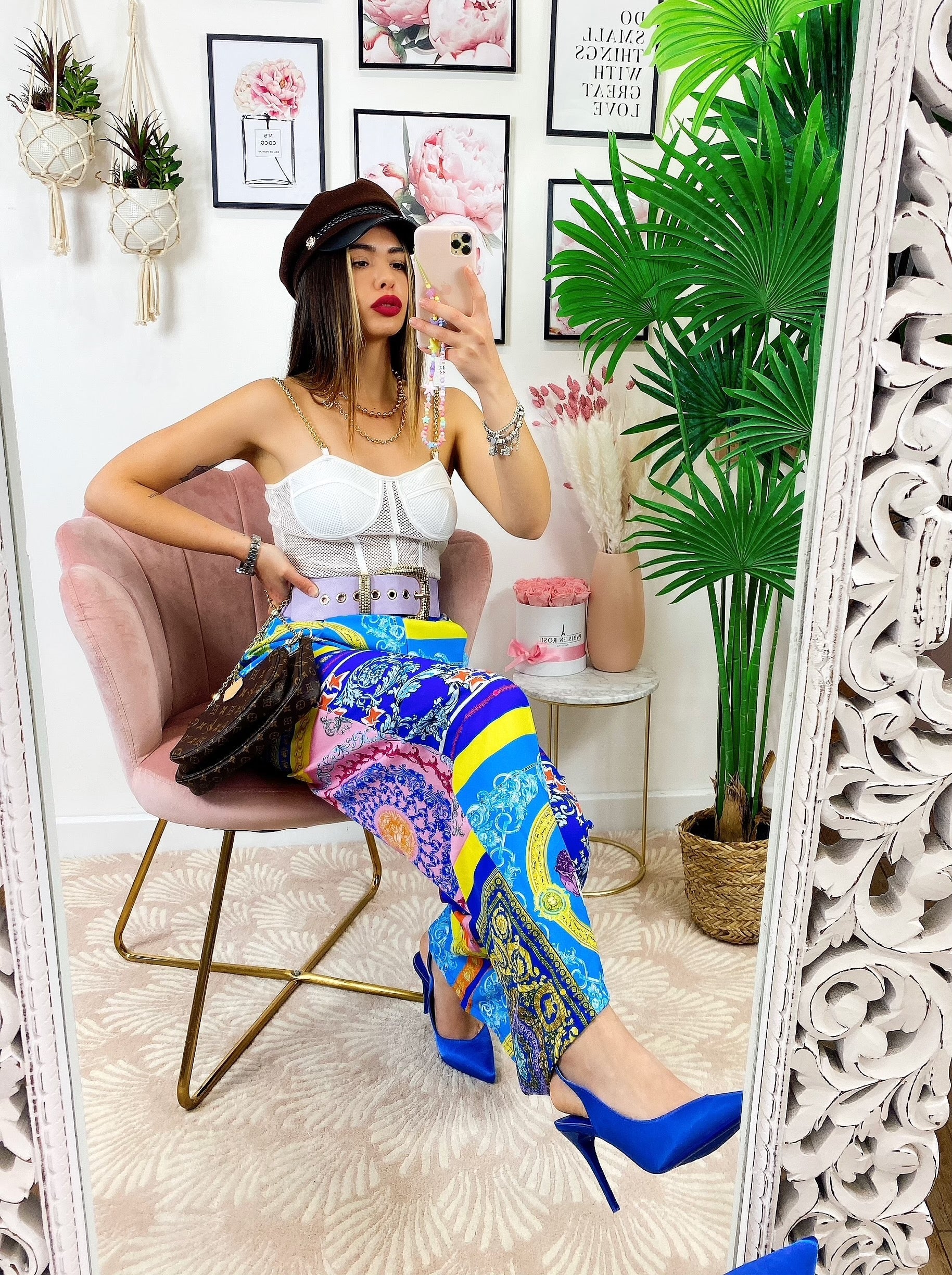 Pantalone a zampa stampa etnica Base Blu