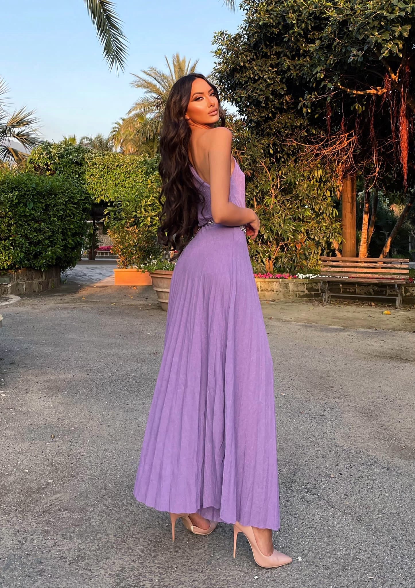 Abito monospalla glitter lilla