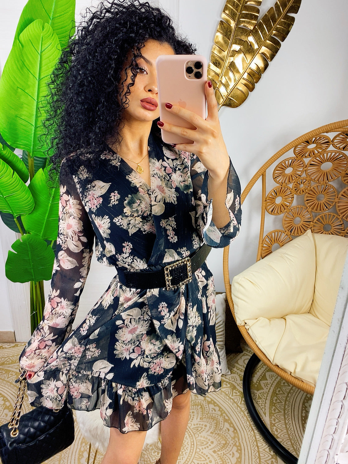 Abito a fiori con filamenti gold